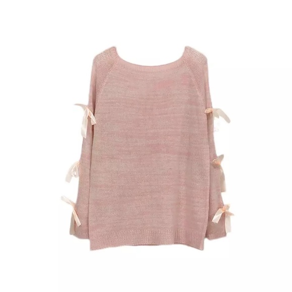 O neck knit pullover bow sweater - Picture 4 of 8